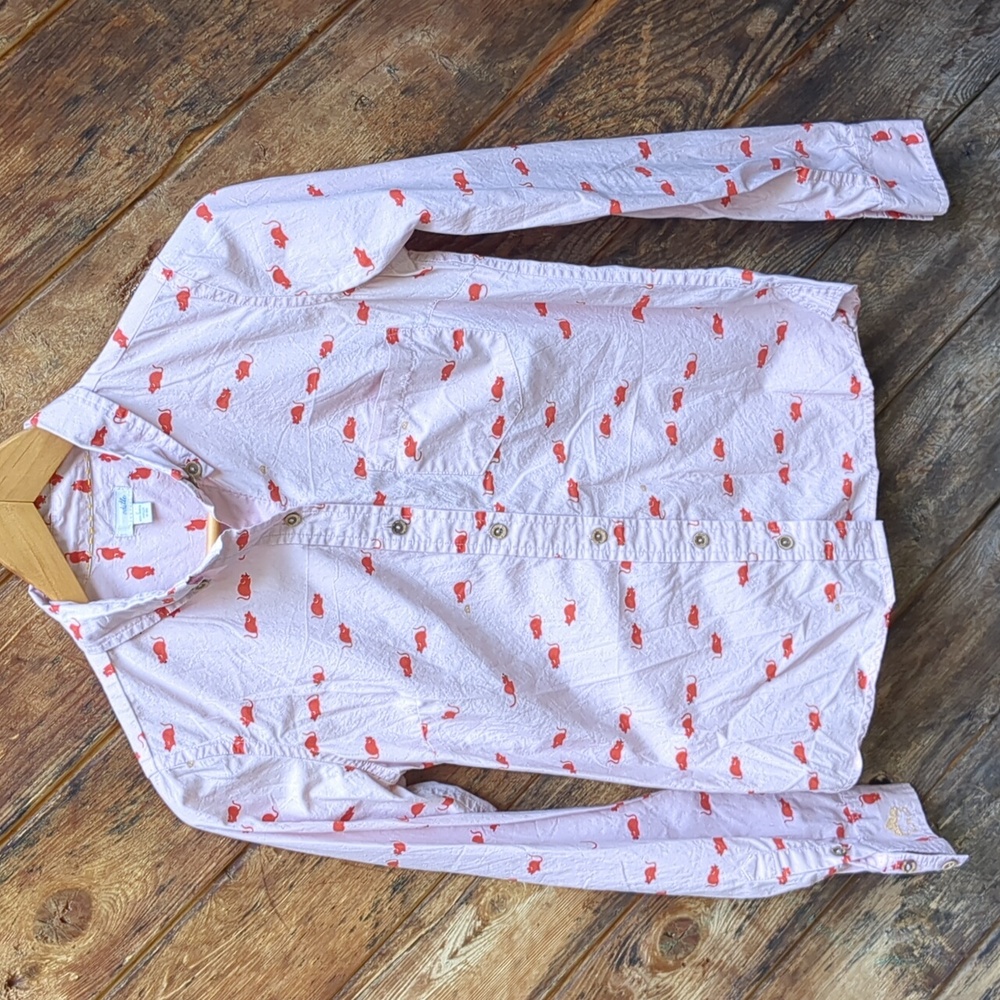 Odille Button Down Shirt Pink Red Mouse CHEESE long Sleeve Cotton Top 2